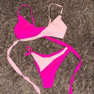 2 Tone Hot Pink Bikini Set